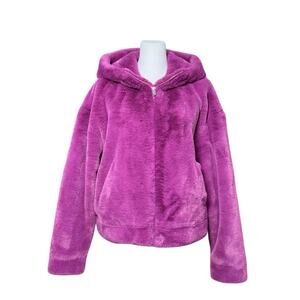 UGG Mandy Faux‎ Fur Hoodie Coat Women M Hot Pink Soft Mobwife Maximalist Cozy